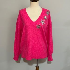 LOFT shimmer Star v neck wool blend sweater women’s sz M